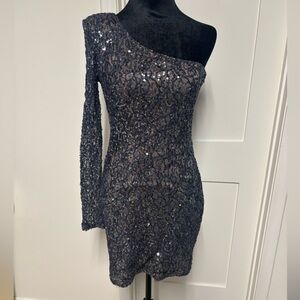 Ark & Co One-Shoulder Navy Sequin Dress